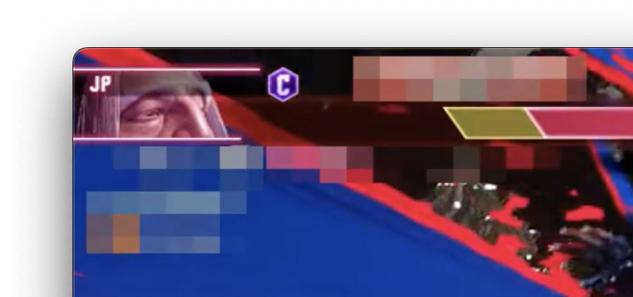 Censored player data in video screenshot